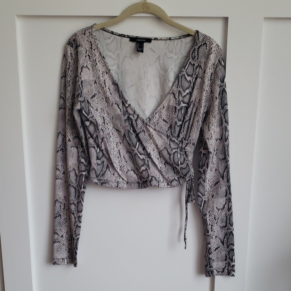 Forever 21 Snakeskin Print Wrap Blouse